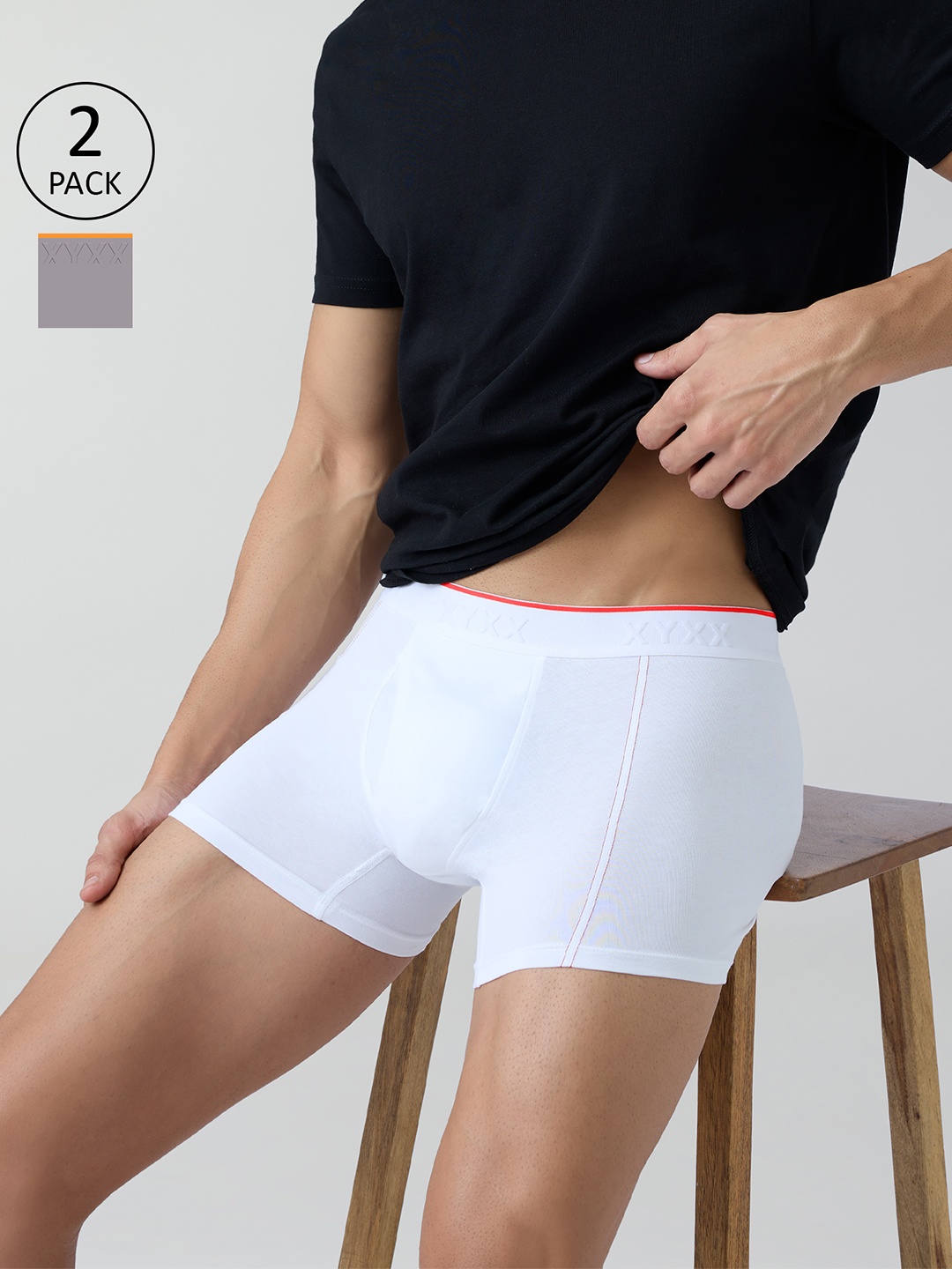 

XYXX Pack Of 2 Crux IntelliFresh Mid-Rise Cotton Trunks XYTRNK2PCKN611, White