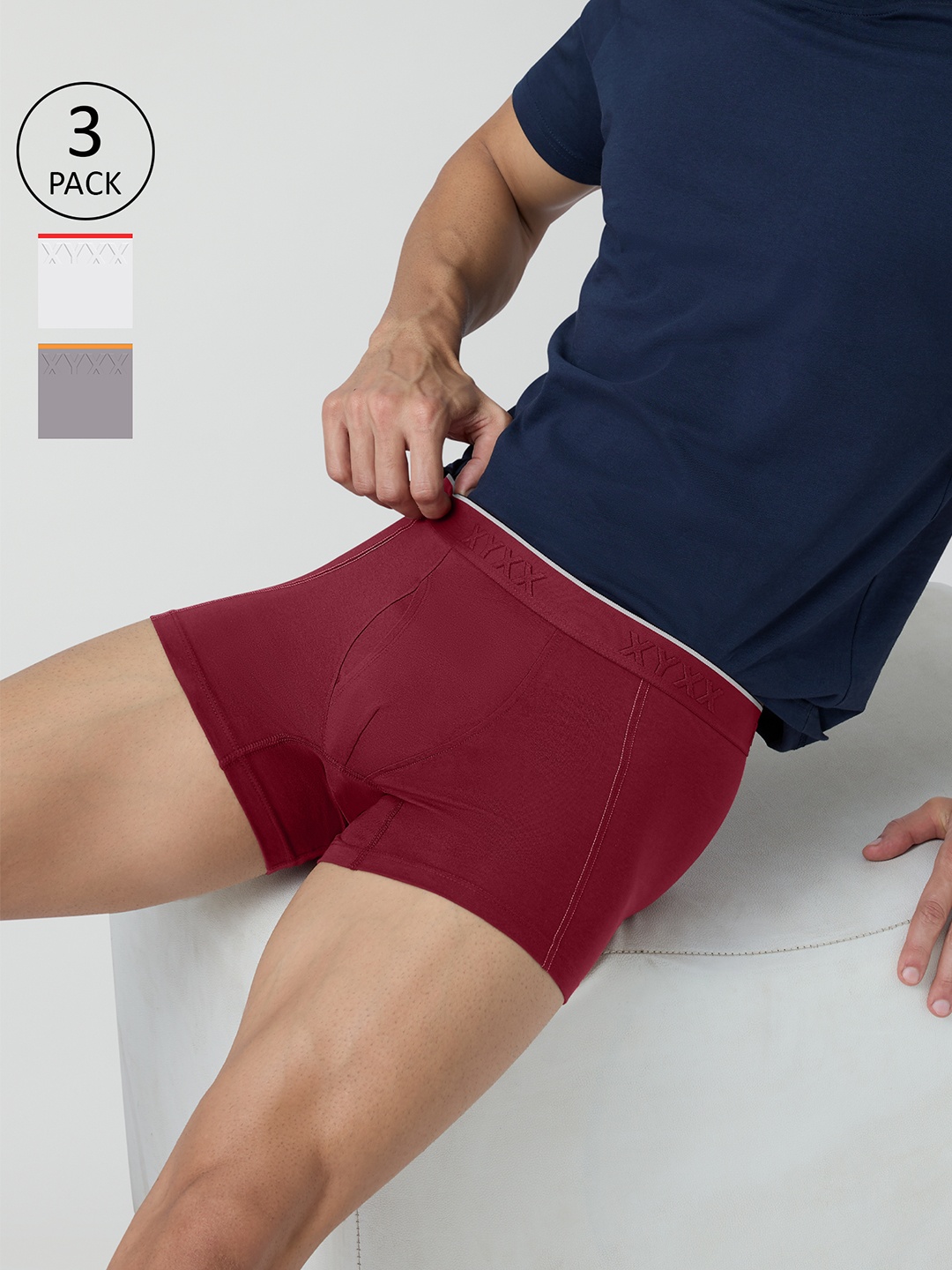 

XYXX Pack Of 3 Cotton Trunks XYTRNK3PCKN881, Burgundy