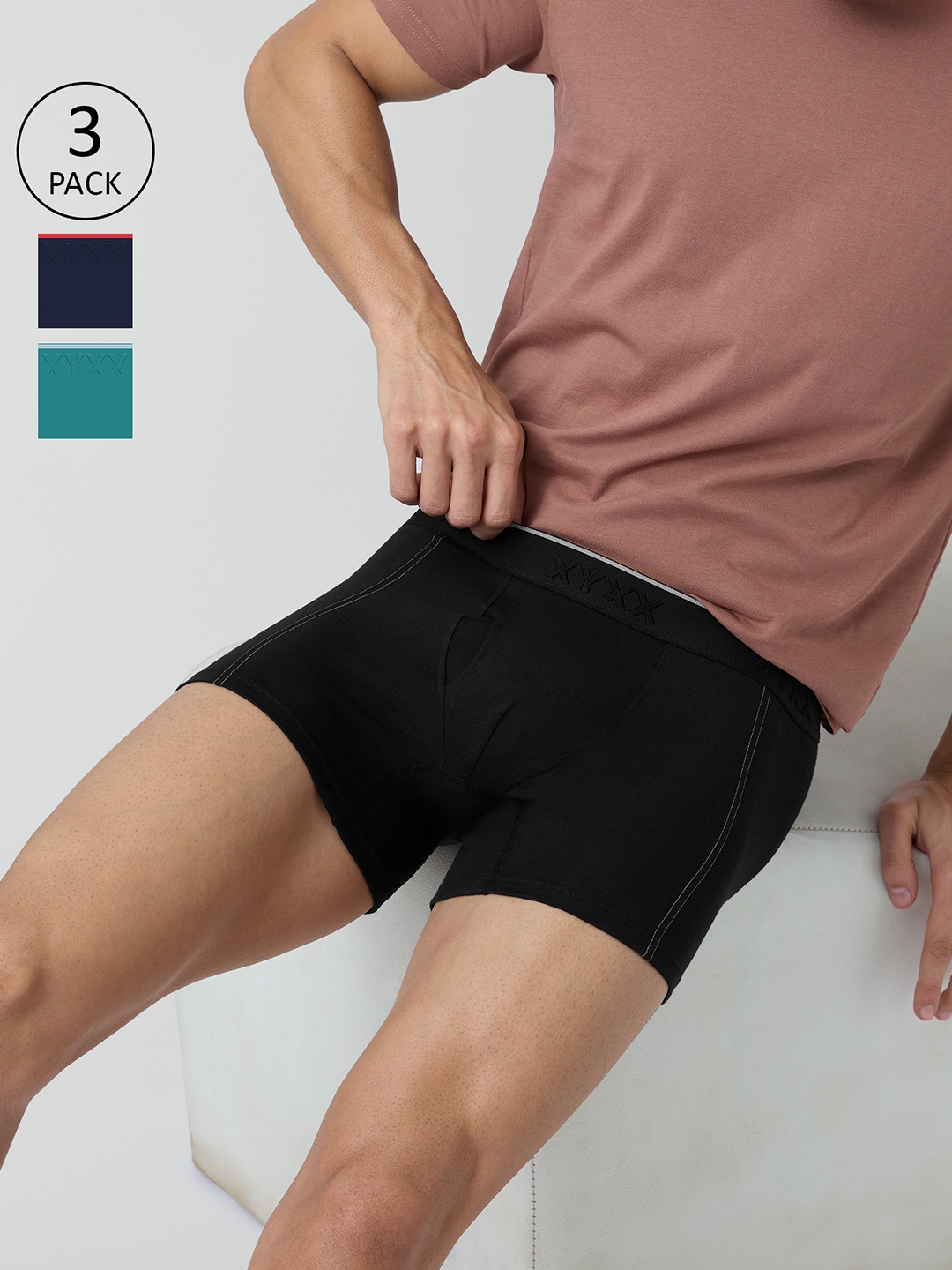 

XYXX Crux IntelliFresh Pack Of 3 Anti-Roll Cotton Trunks XYTRNK3PCKN898, Black
