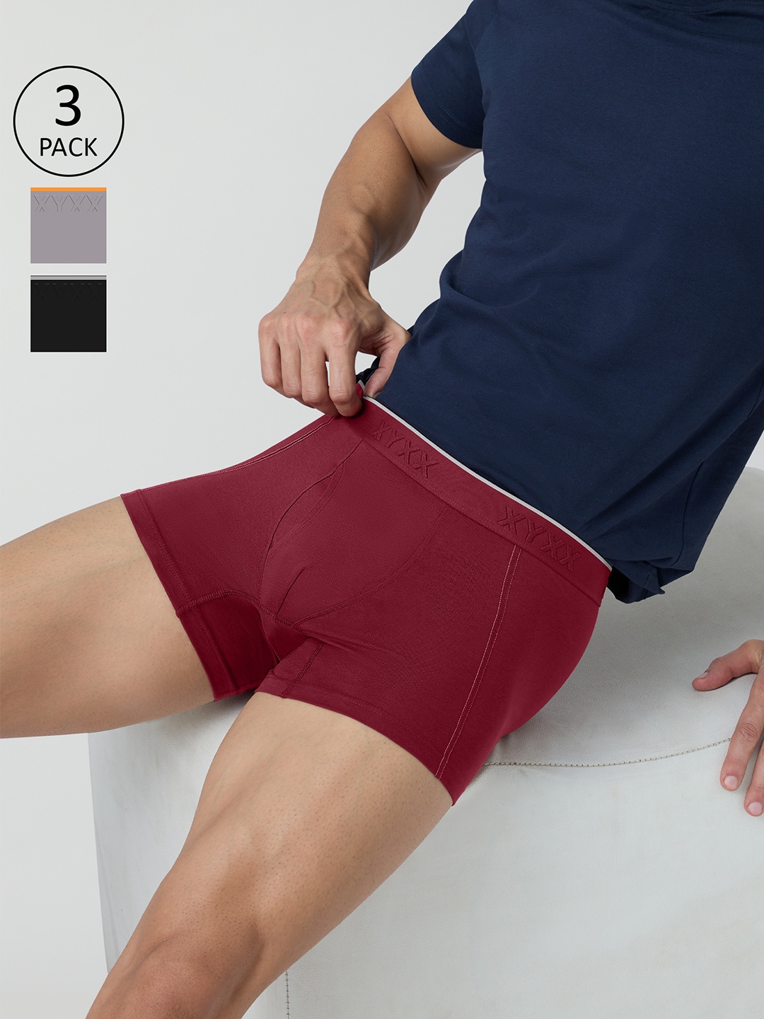 

XYXX Pack Of 3 Printed Anti-Microbial Cotton Trunk XYTRNK3PCKN890, Burgundy