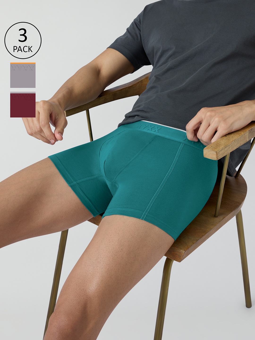 

XYXX Crux IntelliFresh Pack Of 3 Anti-Roll Cotton Trunks XYTRNK3PCKN894, Green