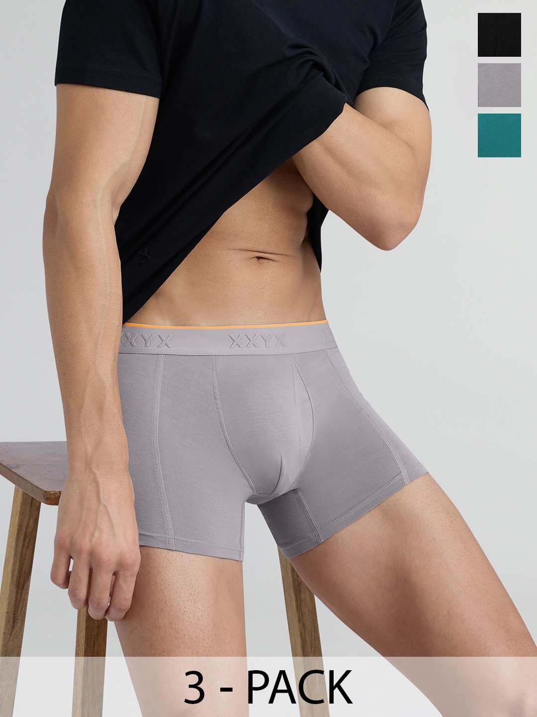 

XYXX Pack Of 3 Crux IntelliFresh Mid-Rise Cotton Trunks XYTRNK3PCKN892, Grey