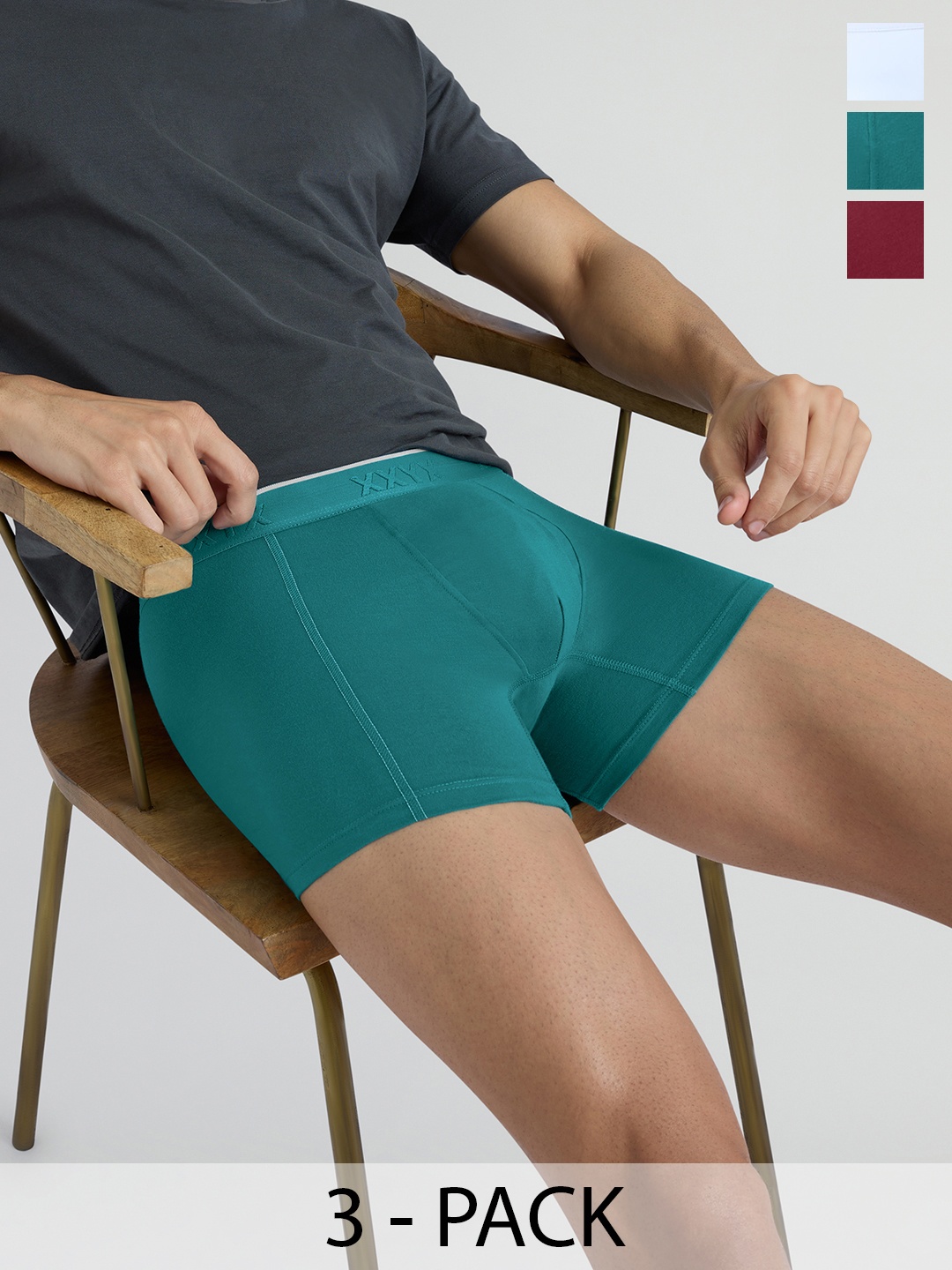 

XYXX Pack Of 3 Crux IntelliFresh Mid-Rise Cotton Trunks XYTRNK3PCKN888, Burgundy