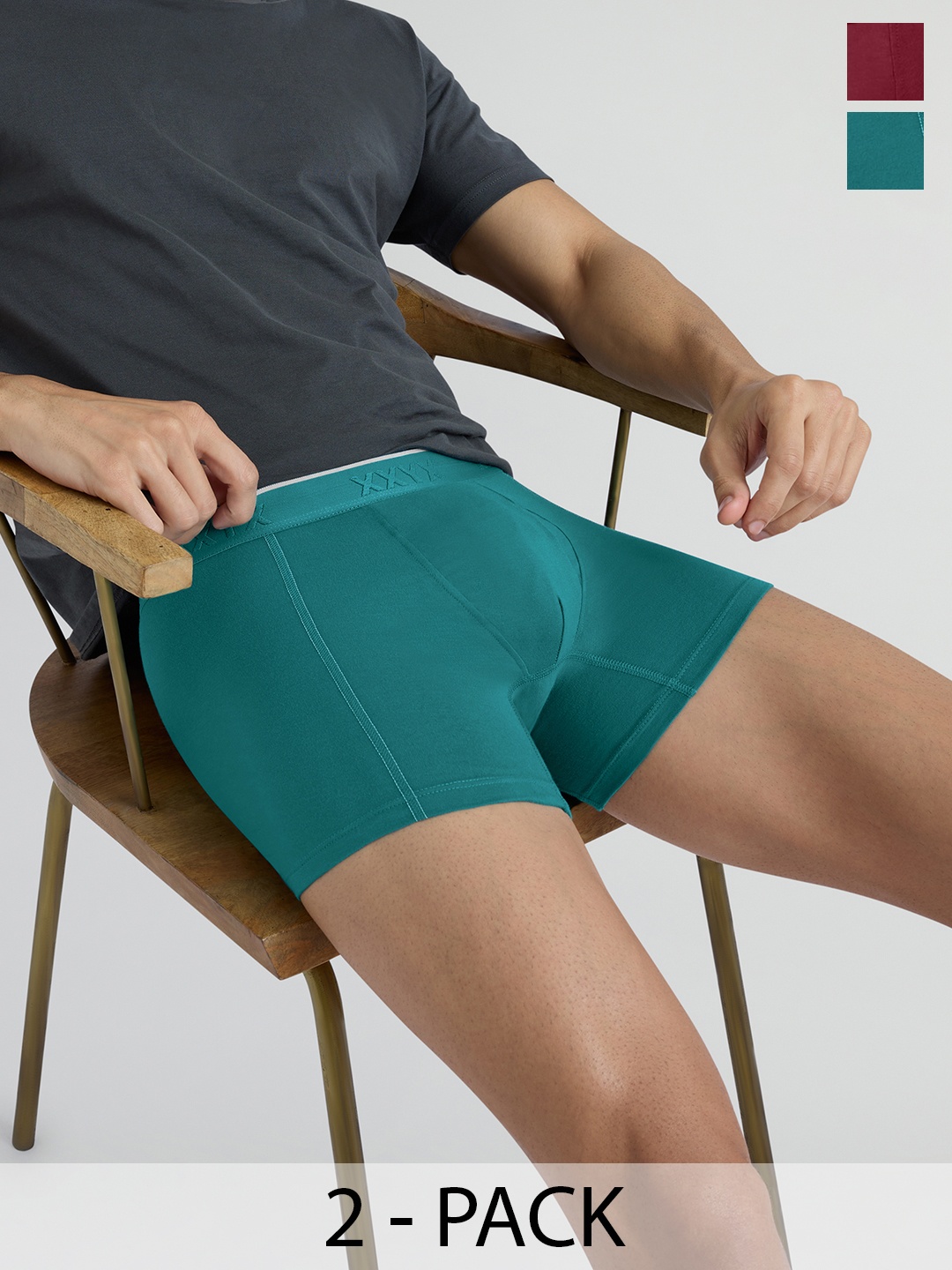 

XYXX Pack Of 2 Crux IntelliFresh Mid-Rise Cotton Trunks XYTRNK2PCKN624, Burgundy