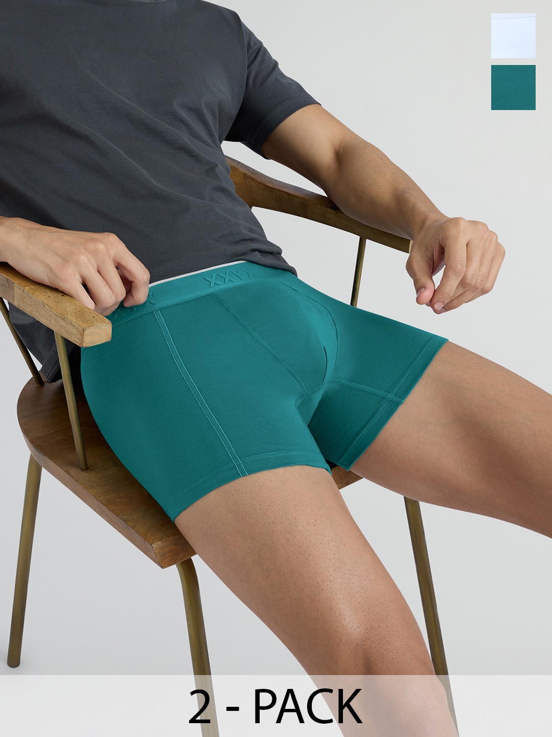 

XYXX Crux IntelliFresh Pack Of 2 Anti-Roll Cotton Trunks XYTRNK2PCKN615, Green