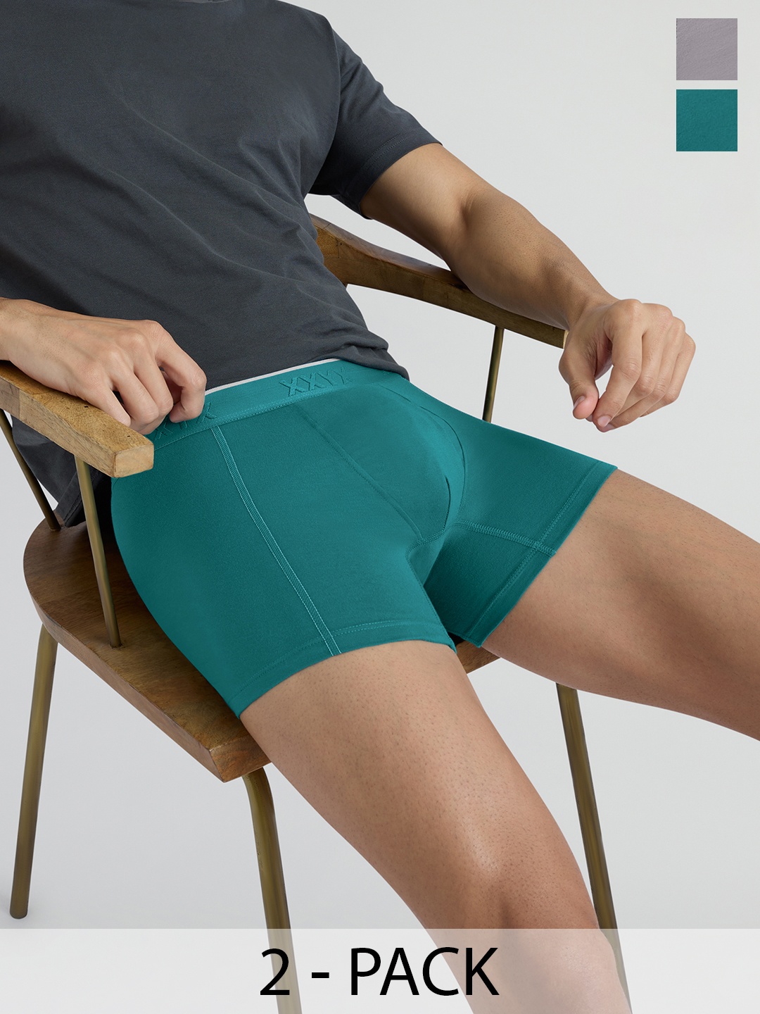

XYXX Crux IntelliFresh Pack Of 2 Anti-Roll Cotton Trunks XYTRNK2PCKN619, Green
