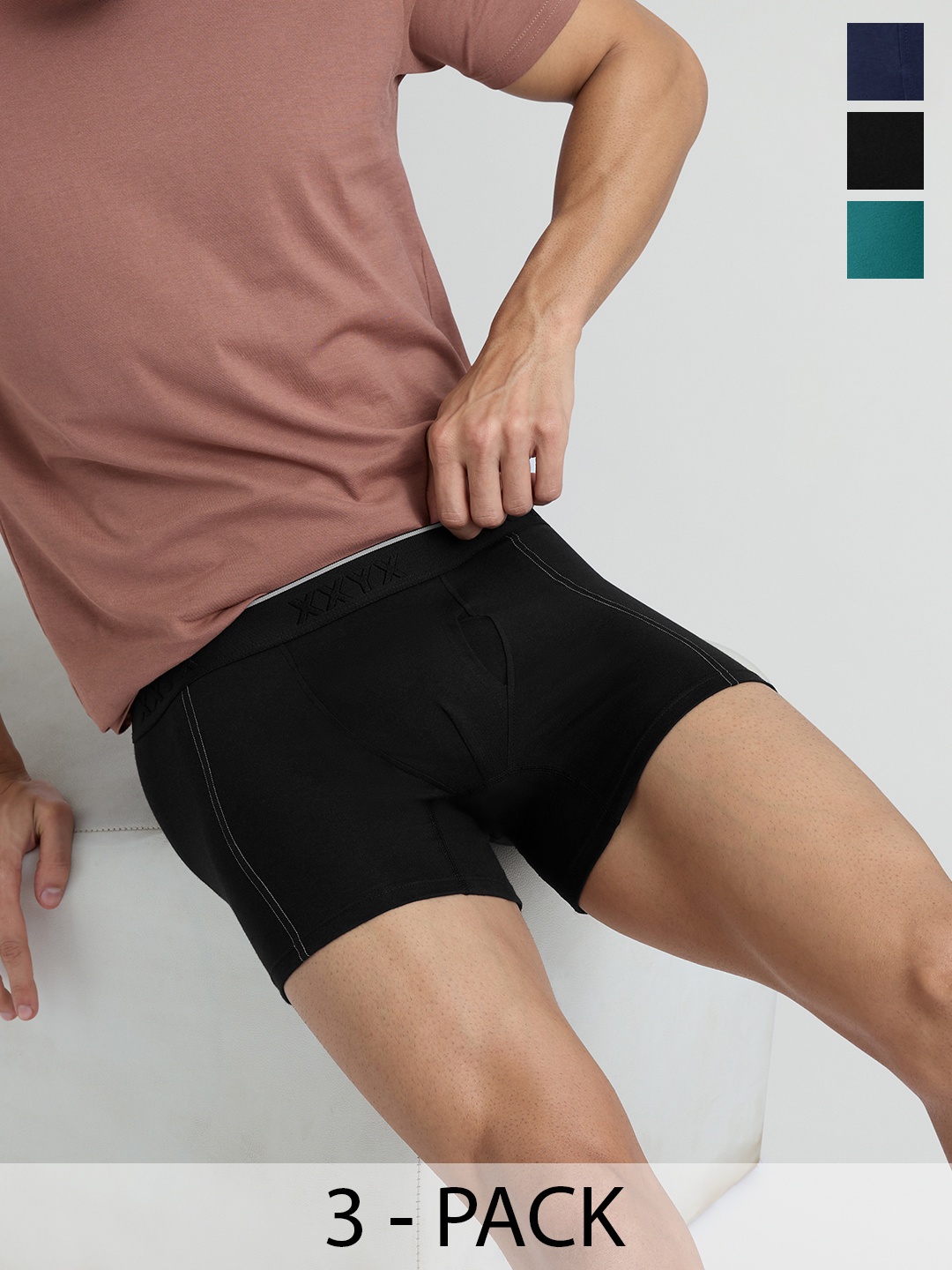 

XYXX Pack Of 3 Crux IntelliFresh Mid-Rise Cotton Trunks XYTRNK3PCKN898, Black