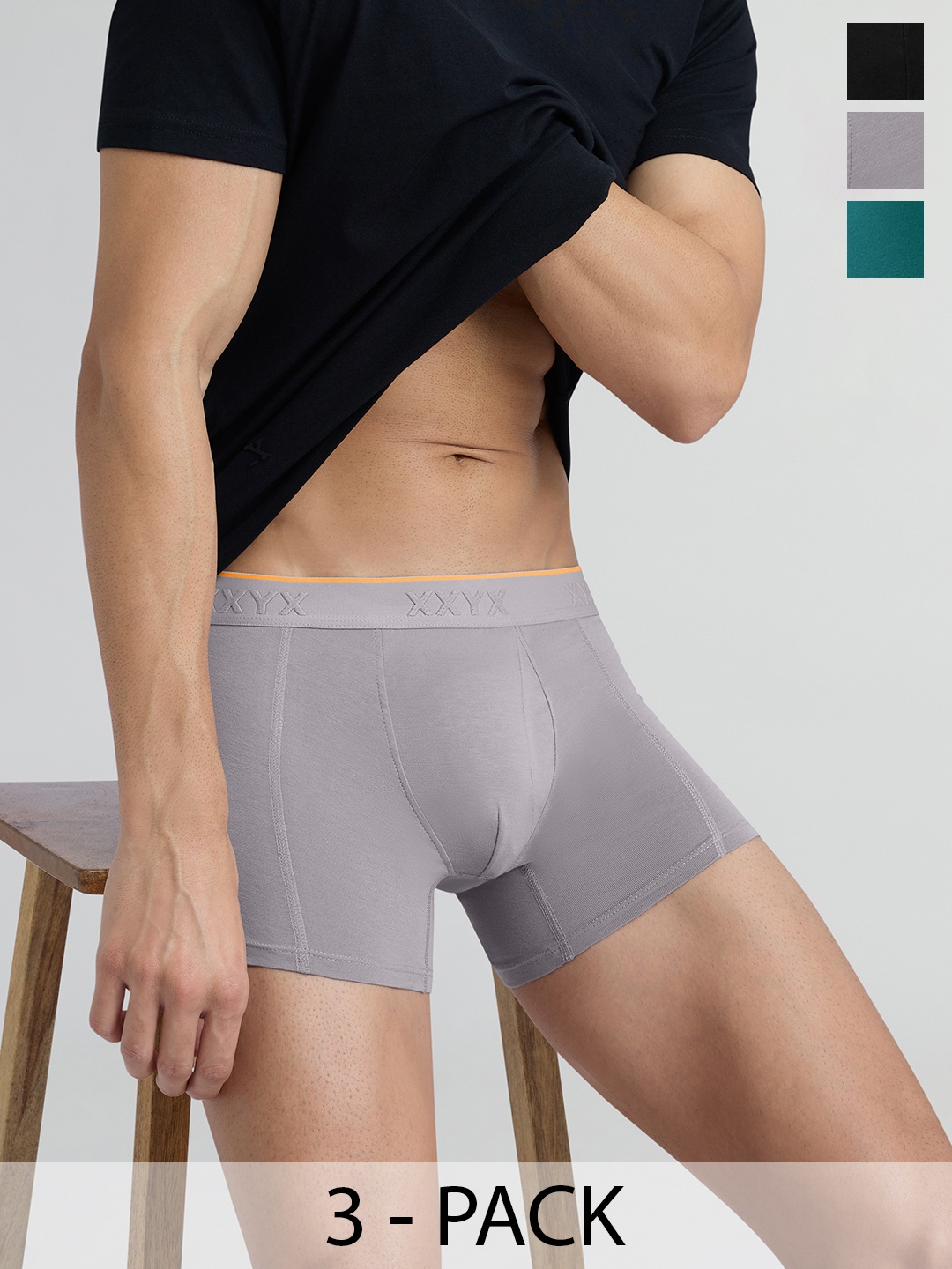 

XYXX Pack Of 3 Anti-Roll Cotton Trunks XYTRNK3PCKN892, Black