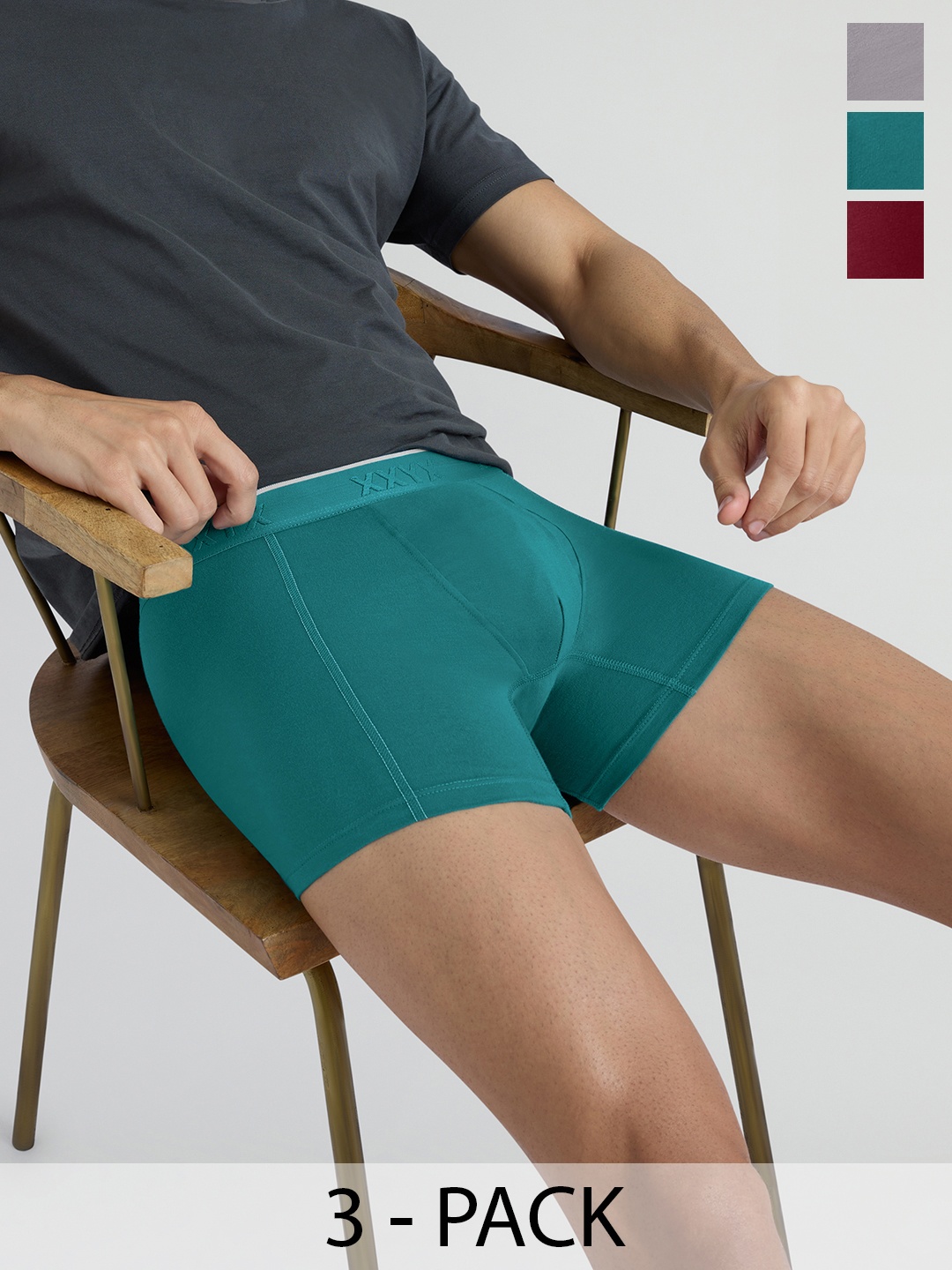 

XYXX Pack Of 3 Crux IntelliFresh Mid-Rise Cotton Trunks XYTRNK3PCKN894, Green