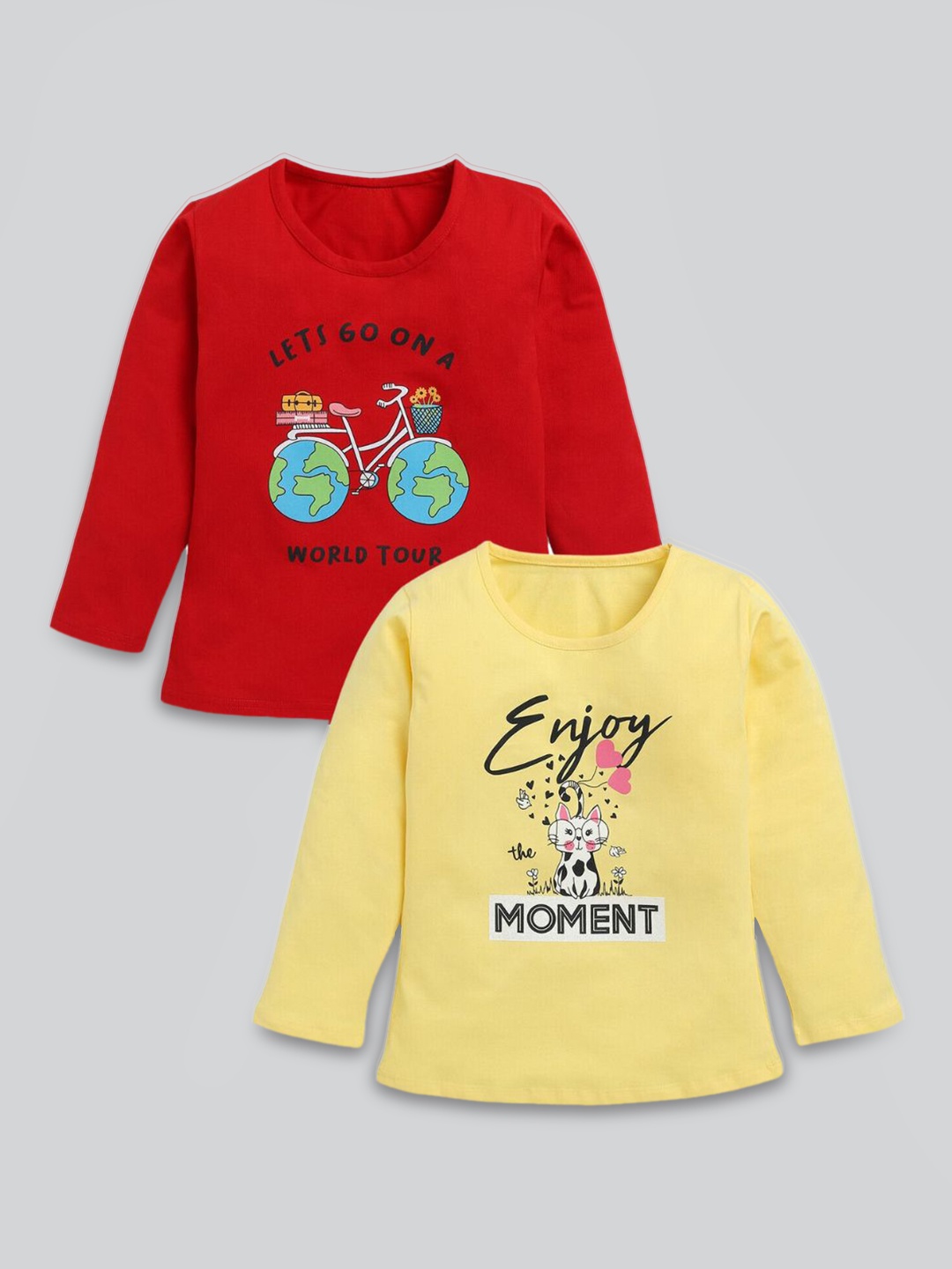 YK Girls Pack Of 2 Typography Printed Pure Cotton T-Shirts, Yellow