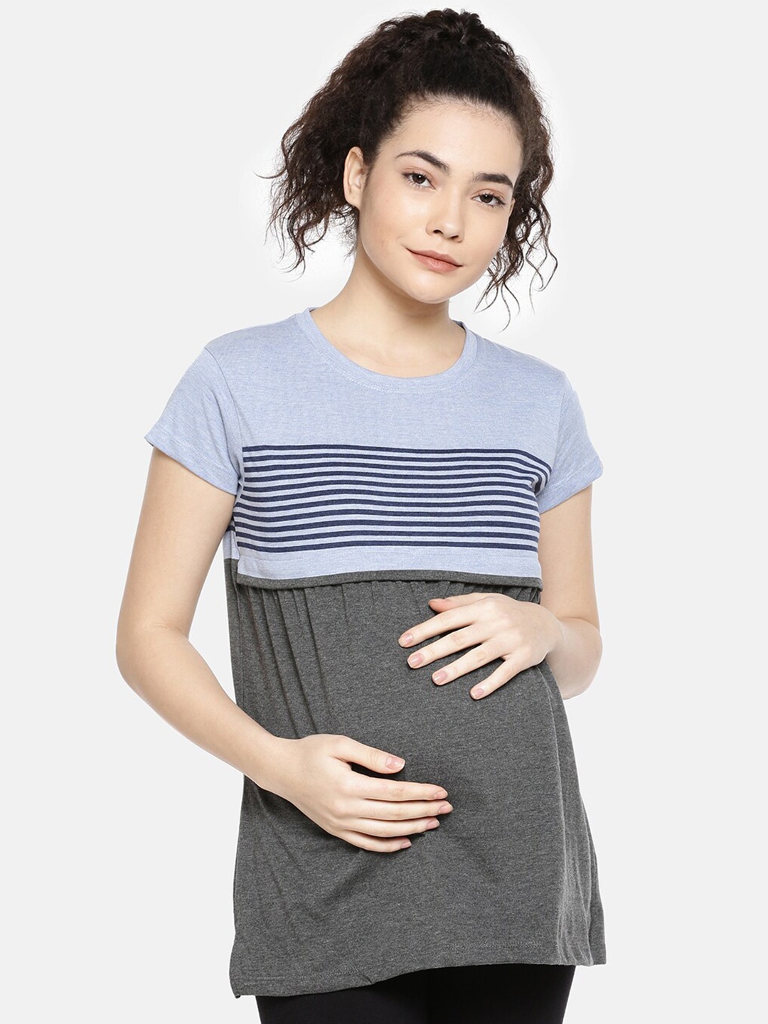 

GOLDSTROMS Striped Cotton Longline Maternity Tshirt, Charcoal