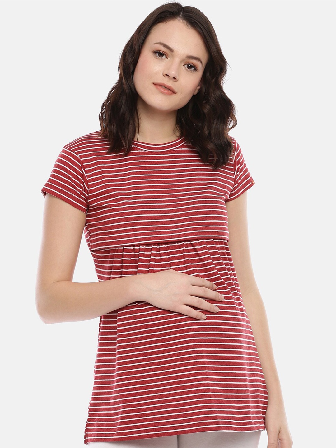 

GOLDSTROMS Stripped Maternity Nursing Cotton T-Shirt, Red