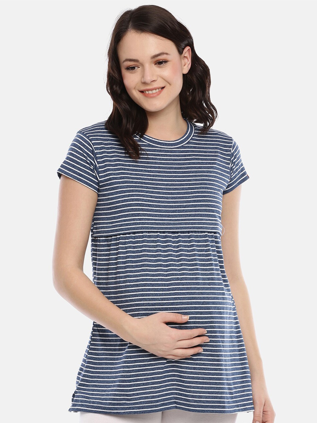 

GOLDSTROMS Striped Cotton Longline Maternity Feeding Top, Blue