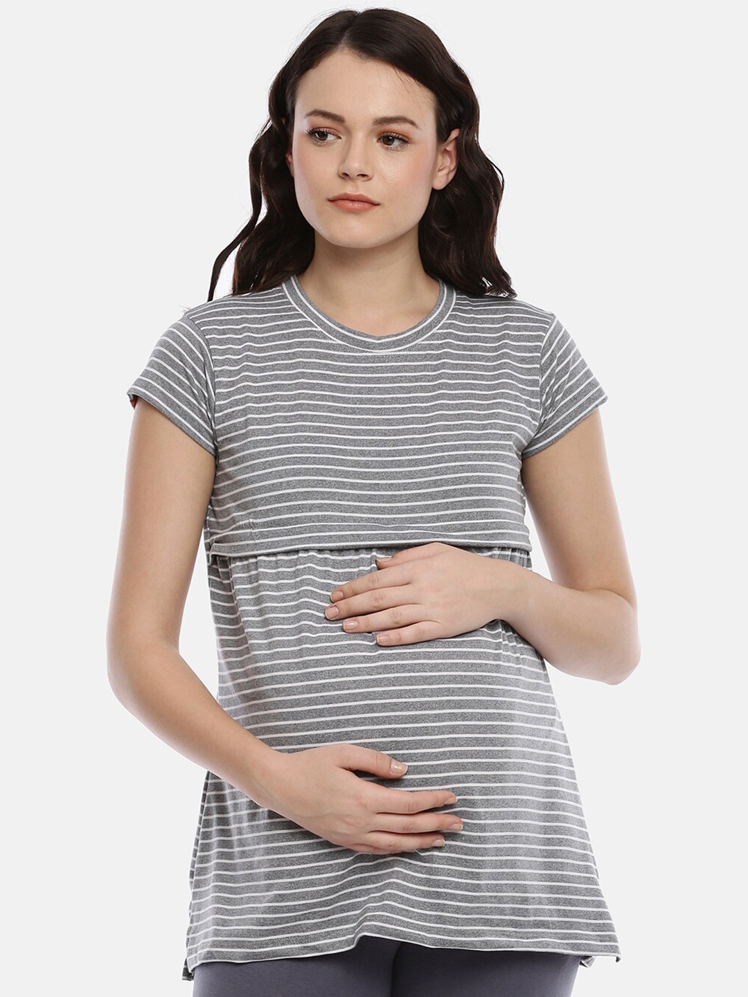 

GOLDSTROMS Stripped Maternity Nursing Cotton T-Shirt, Grey