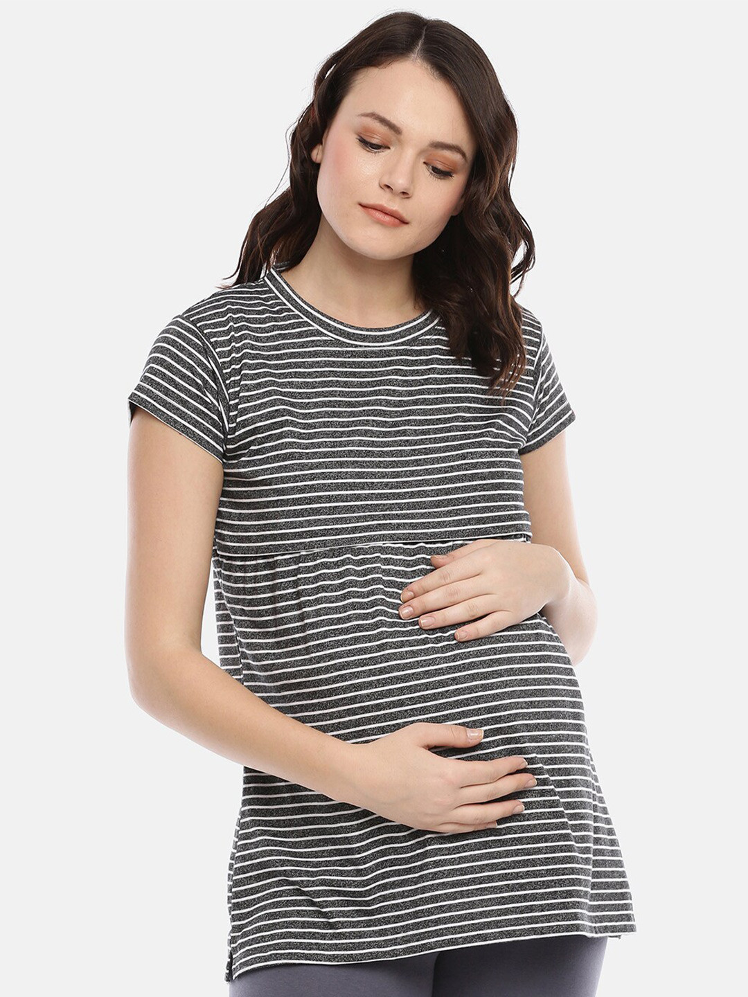 

GOLDSTROMS Striped Cotton Maternity Feeding Top, Charcoal
