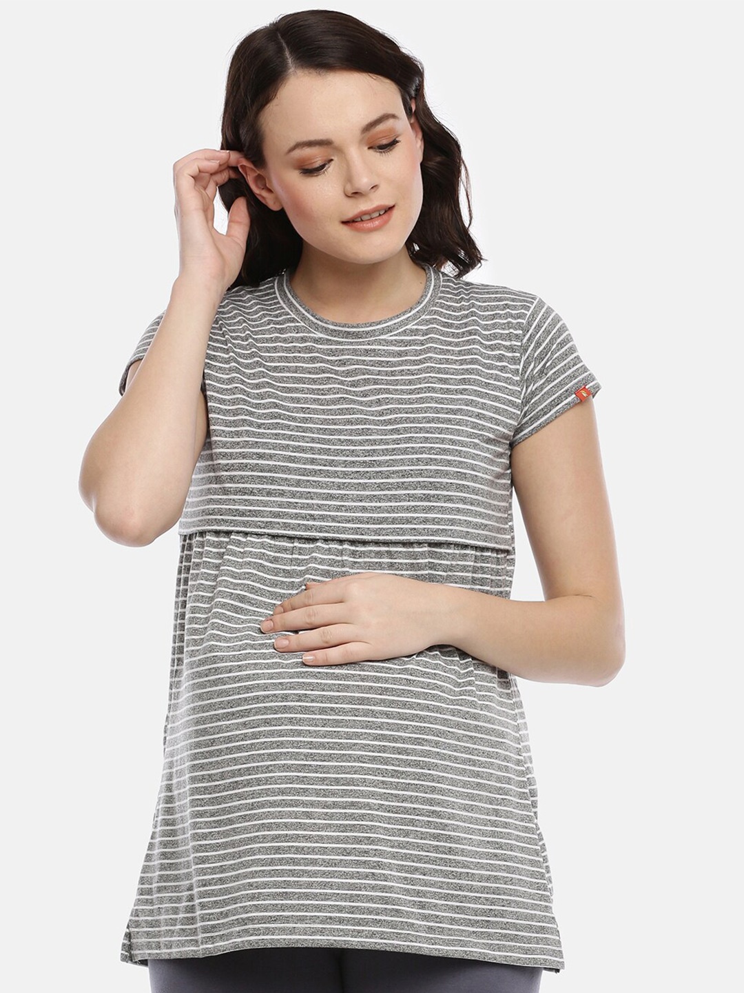 

GOLDSTROMS Striped Cotton Longline Maternity Tshirt, Charcoal