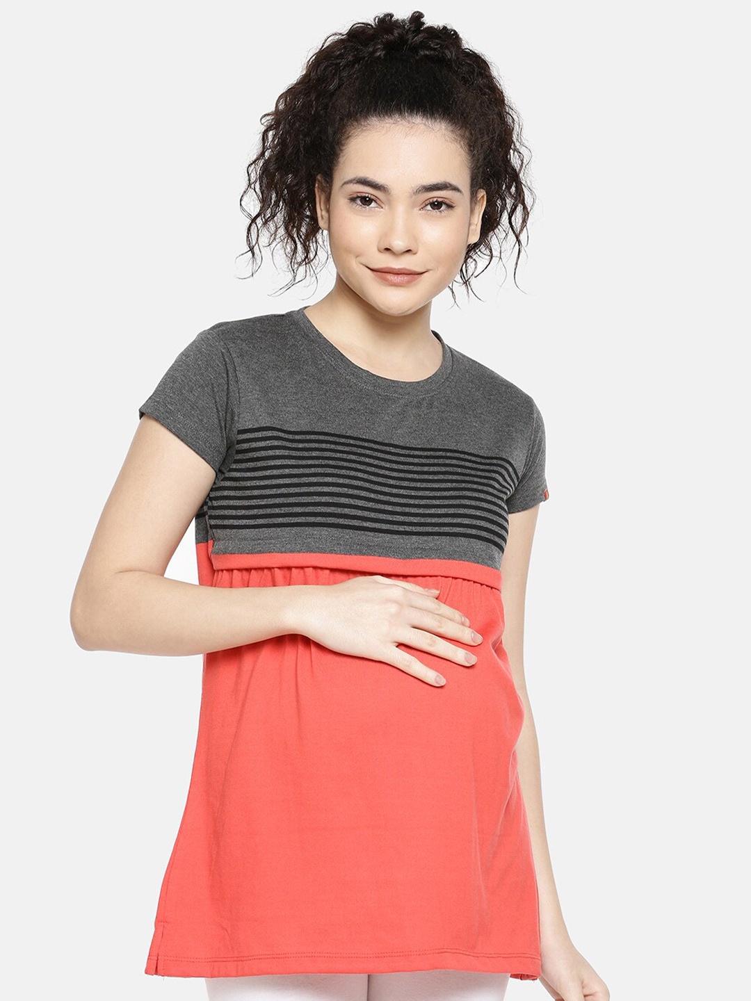 

GOLDSTROMS Striped Cotton Longline Maternity Tshirt, Orange