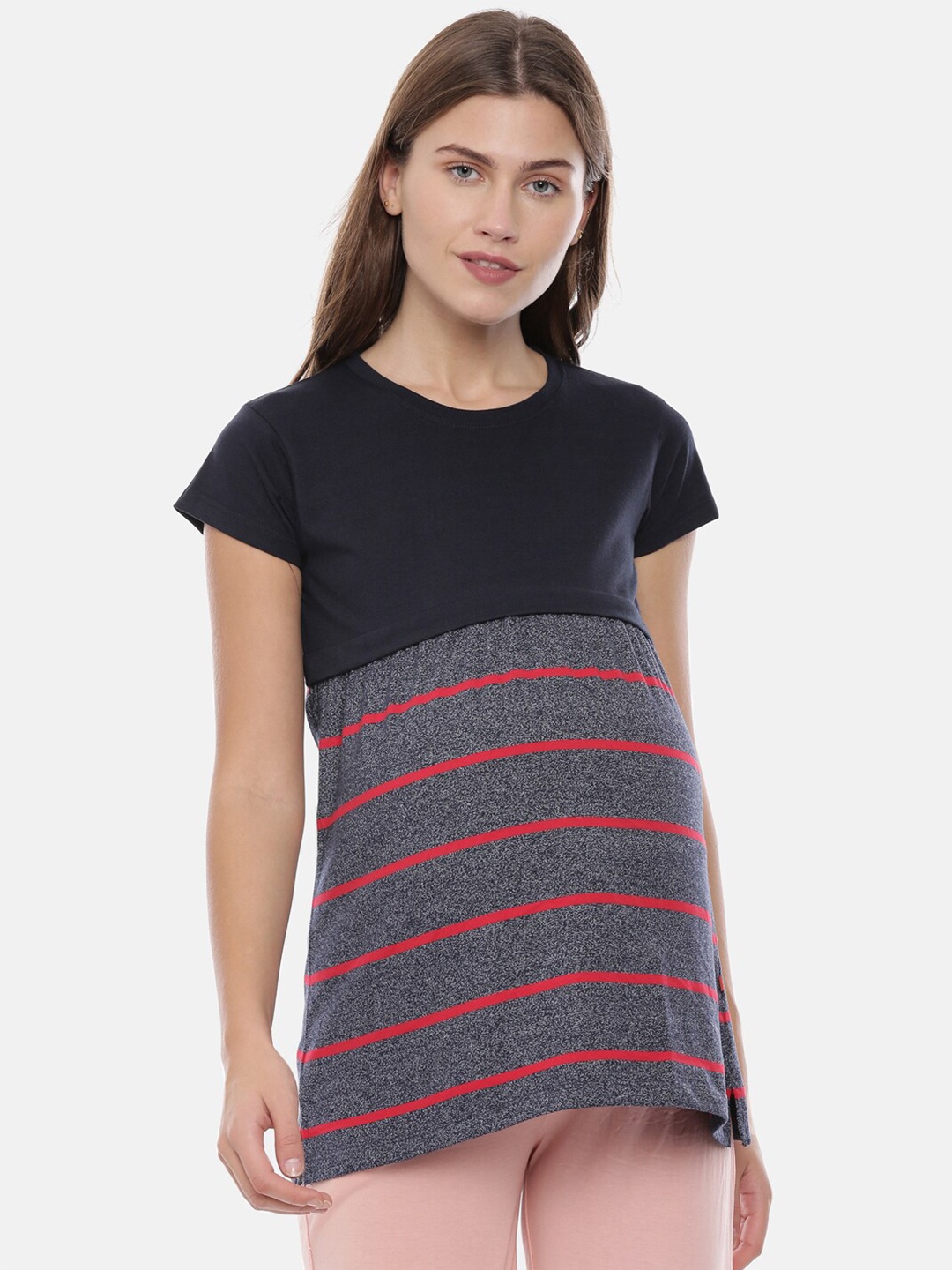 

GOLDSTROMS Stripped Maternity Nursing Cotton T-Shirt, Red