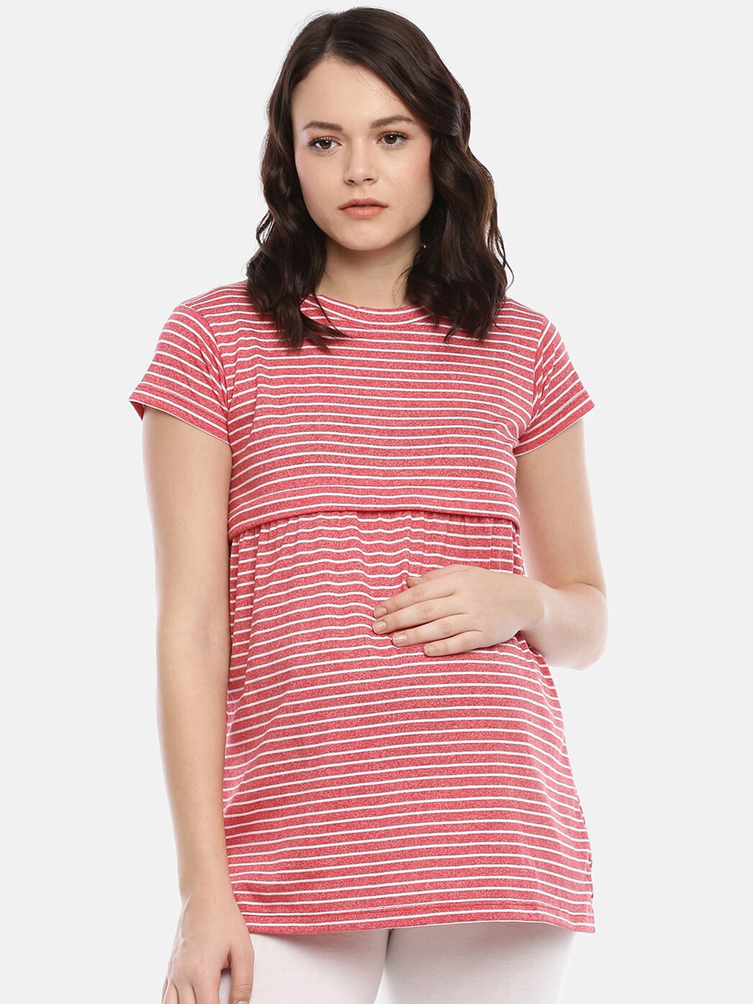 

GOLDSTROMS Striped Cotton Longline Maternity Tshirt, Red