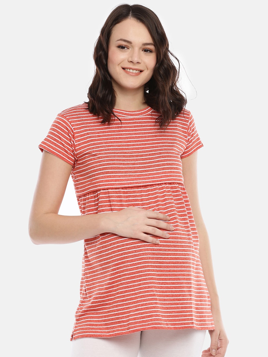 

GOLDSTROMS Stripped Maternity Nursing Cotton T-Shirt, Orange