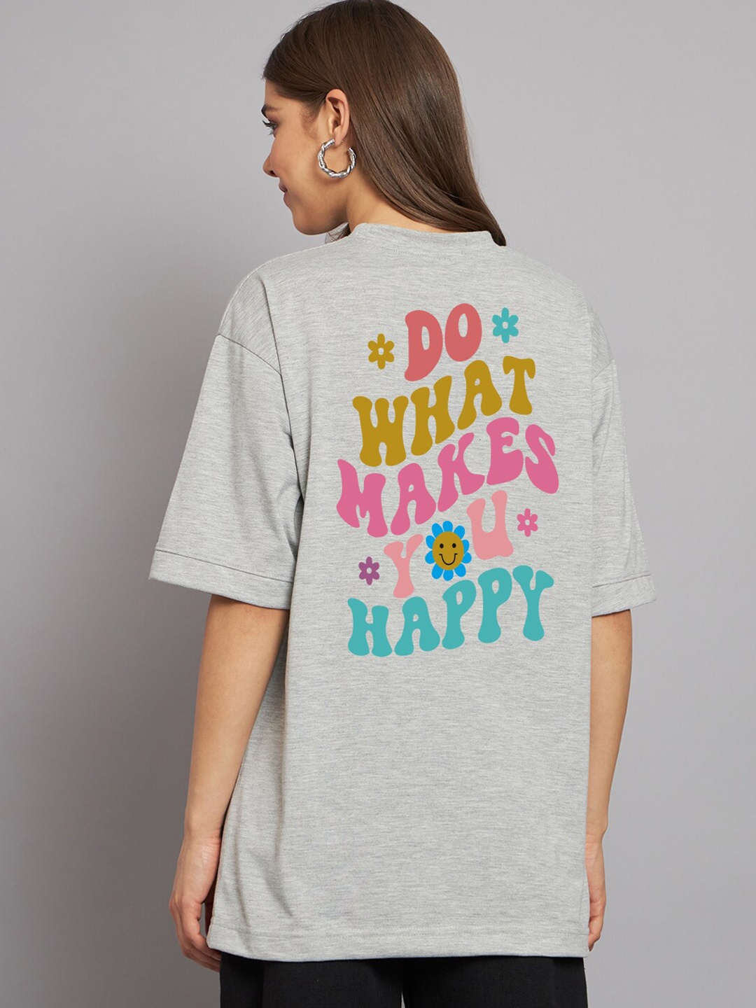 

Imsa Moda Typography Printed Drop Shoulder Sleeves Oversize Cotton Casual T Shirt, Grey