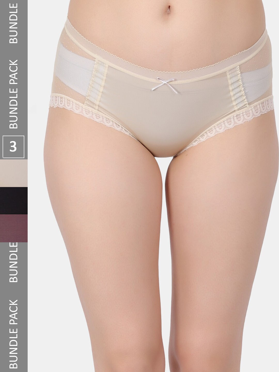 

Amour Secret Pack Of 3 Self-Design Hipster Briefs, Beige