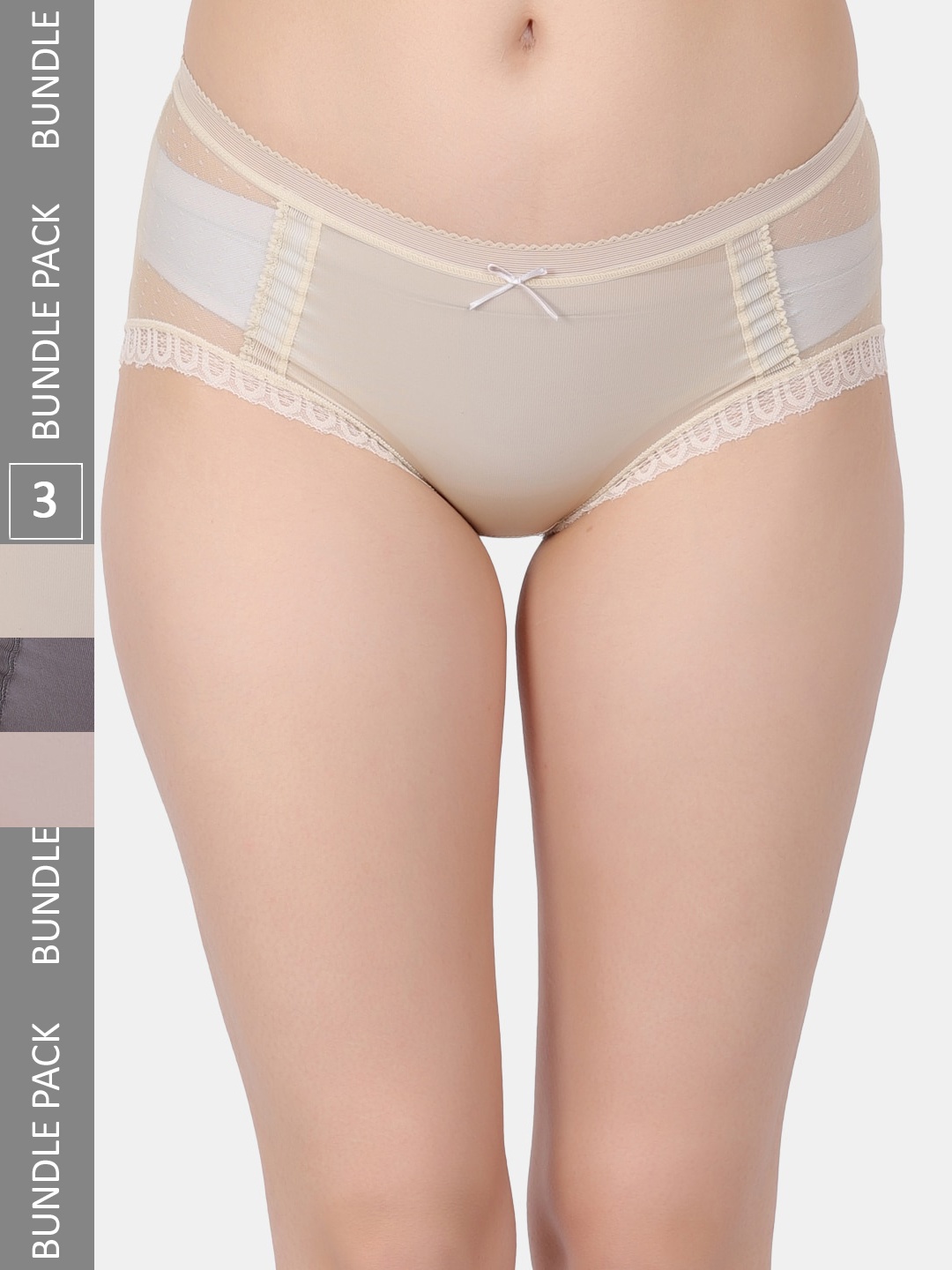 

Amour Secret Pack of 3 Mid Rise Hipster Briefs, Beige