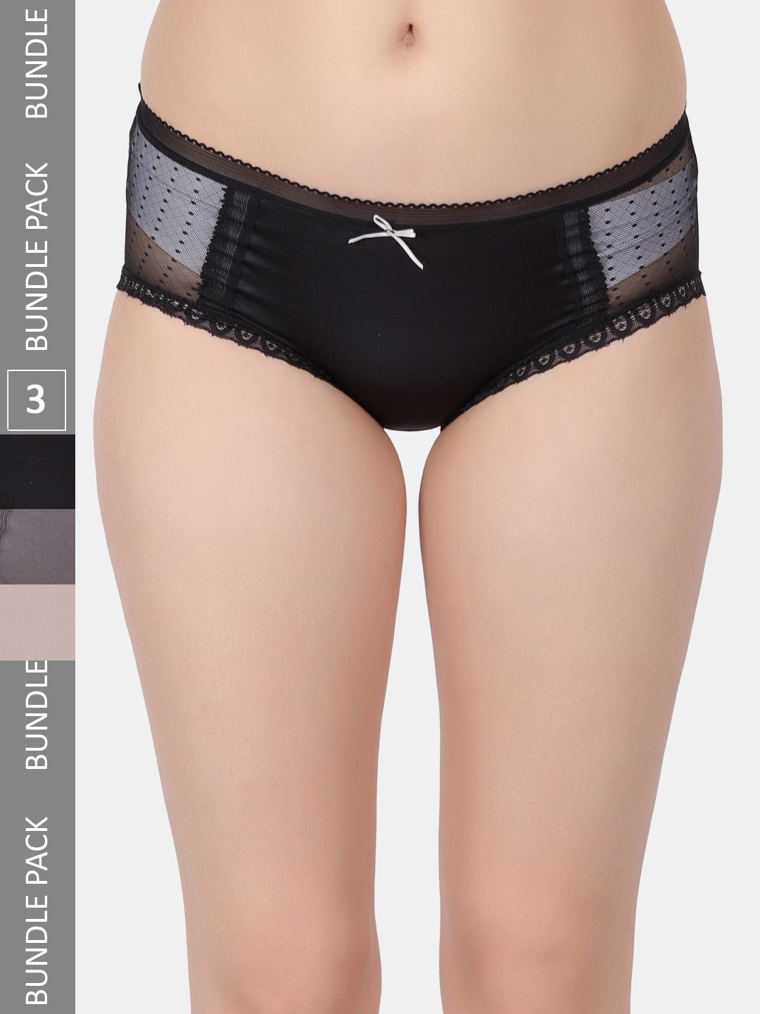

Amour Secret Pack Of 3 Self-Design Hipster Briefs, Black
