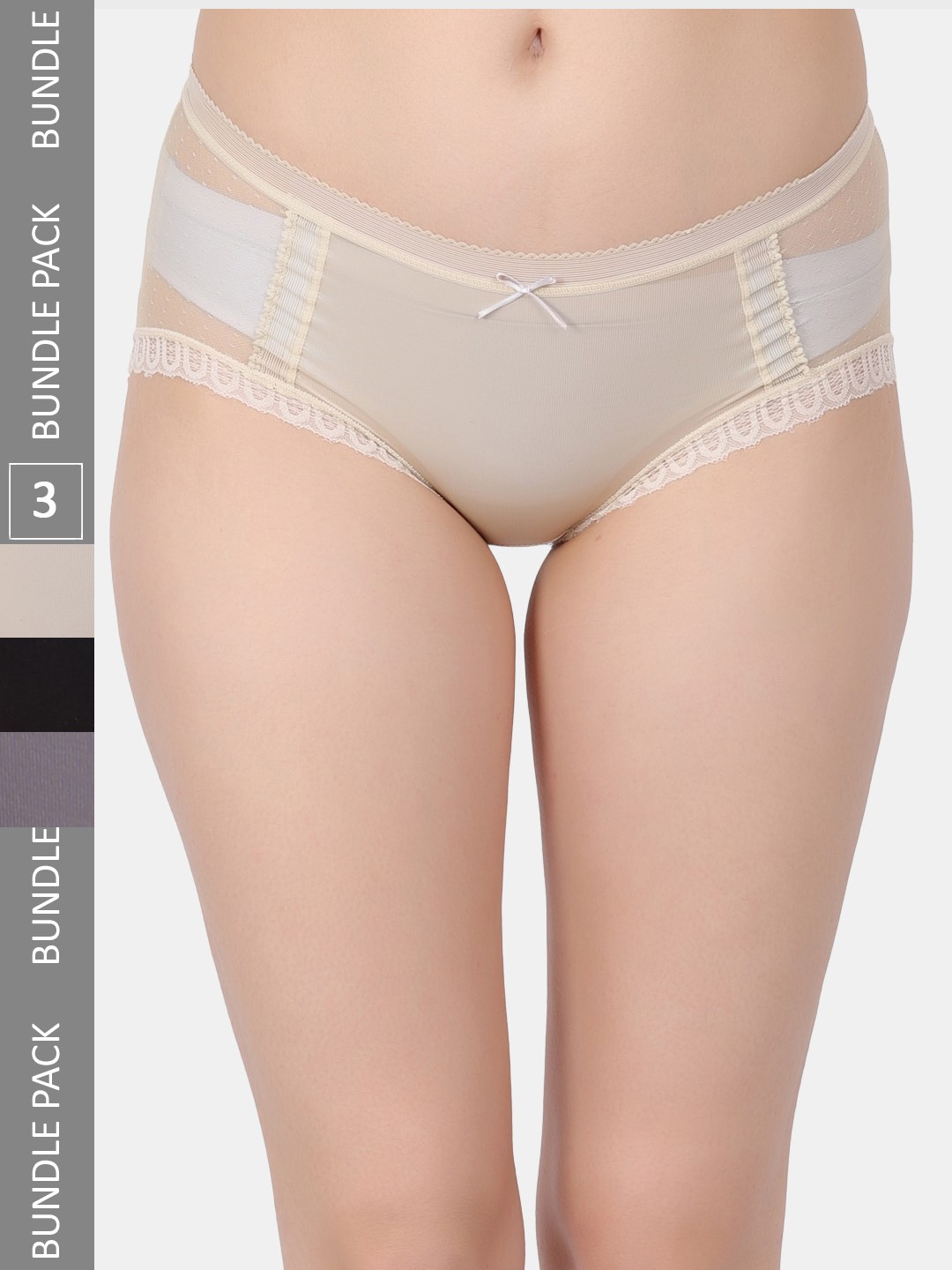 

Amour Secret Pack Of 3 Mid Rise Hipster Briefs, Beige