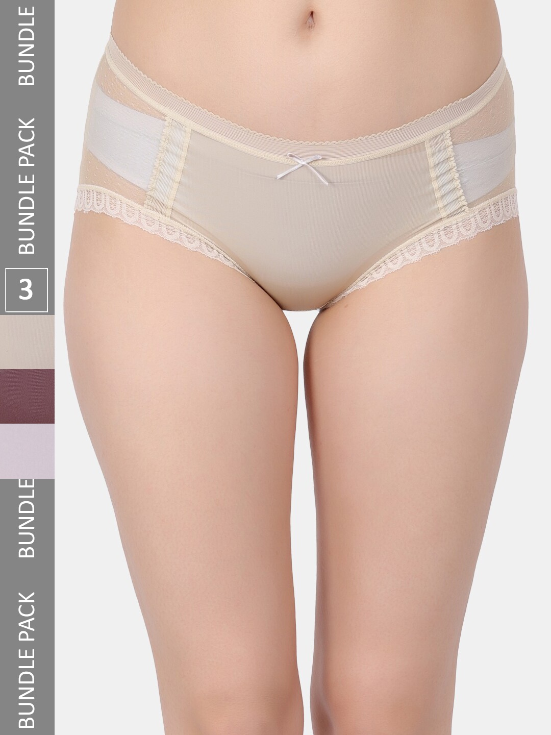 

Amour Secret Pack Of 3 Self-Design Hipster Briefs, Beige