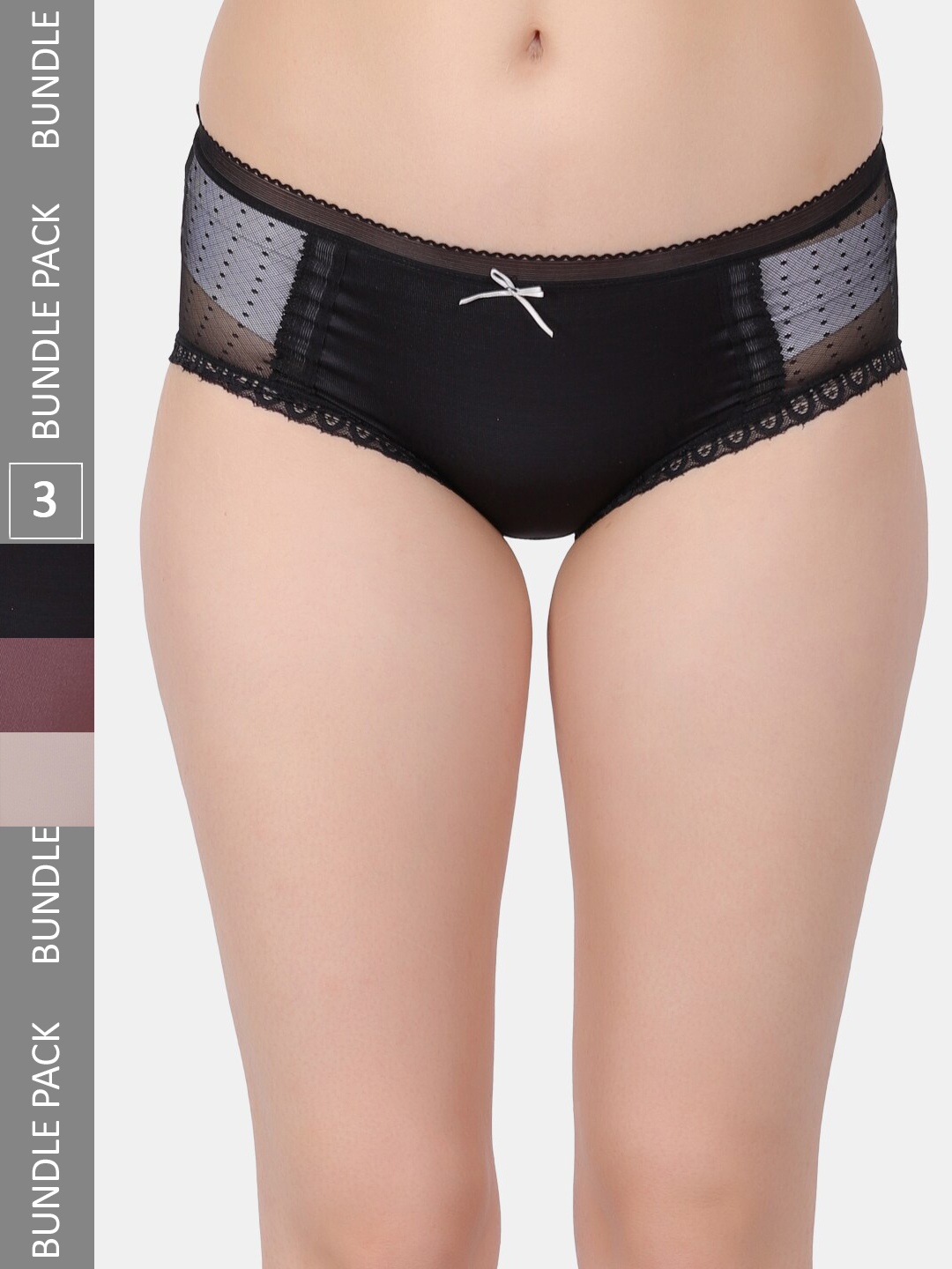 

Amour Secret Pack Of 3 Self-Design Hipster Briefs, Black