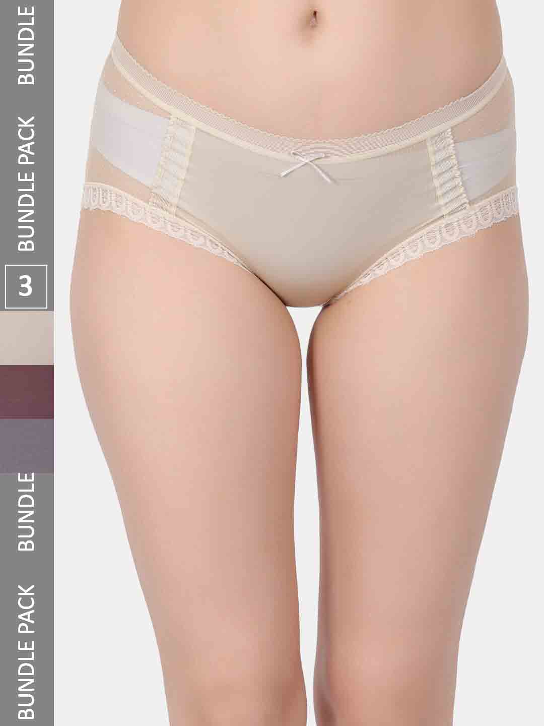 

Amour Secret Pack Of 3 Leak proof Hipster Briefs, Beige