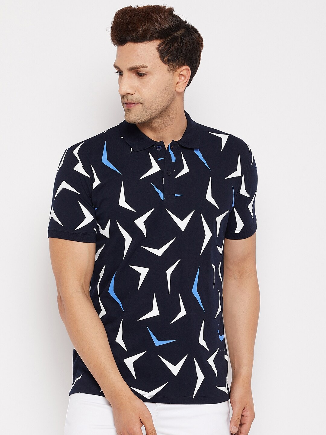 

WILD WEST Abstract Printed Polo Collar T-shirt, Navy blue