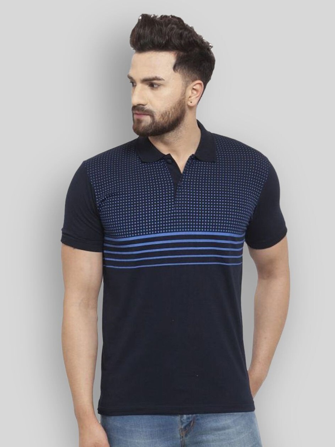 

WILD WEST Striped Polo Collar T-shirt, Navy blue