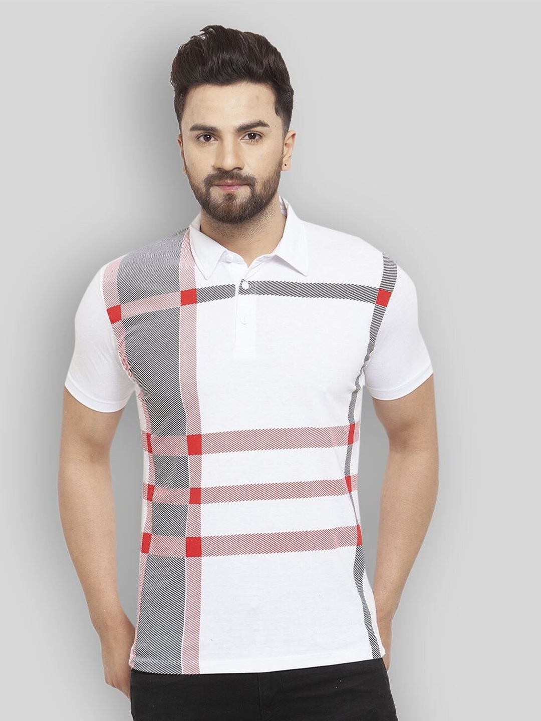 

WILD WEST Striped Polo Collar Casual T-Shirt, White