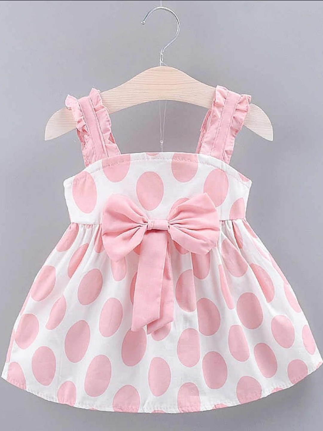 

APNISHA Girls Polka Dot Printed Bow Detail Fit & Flare Dress, Peach