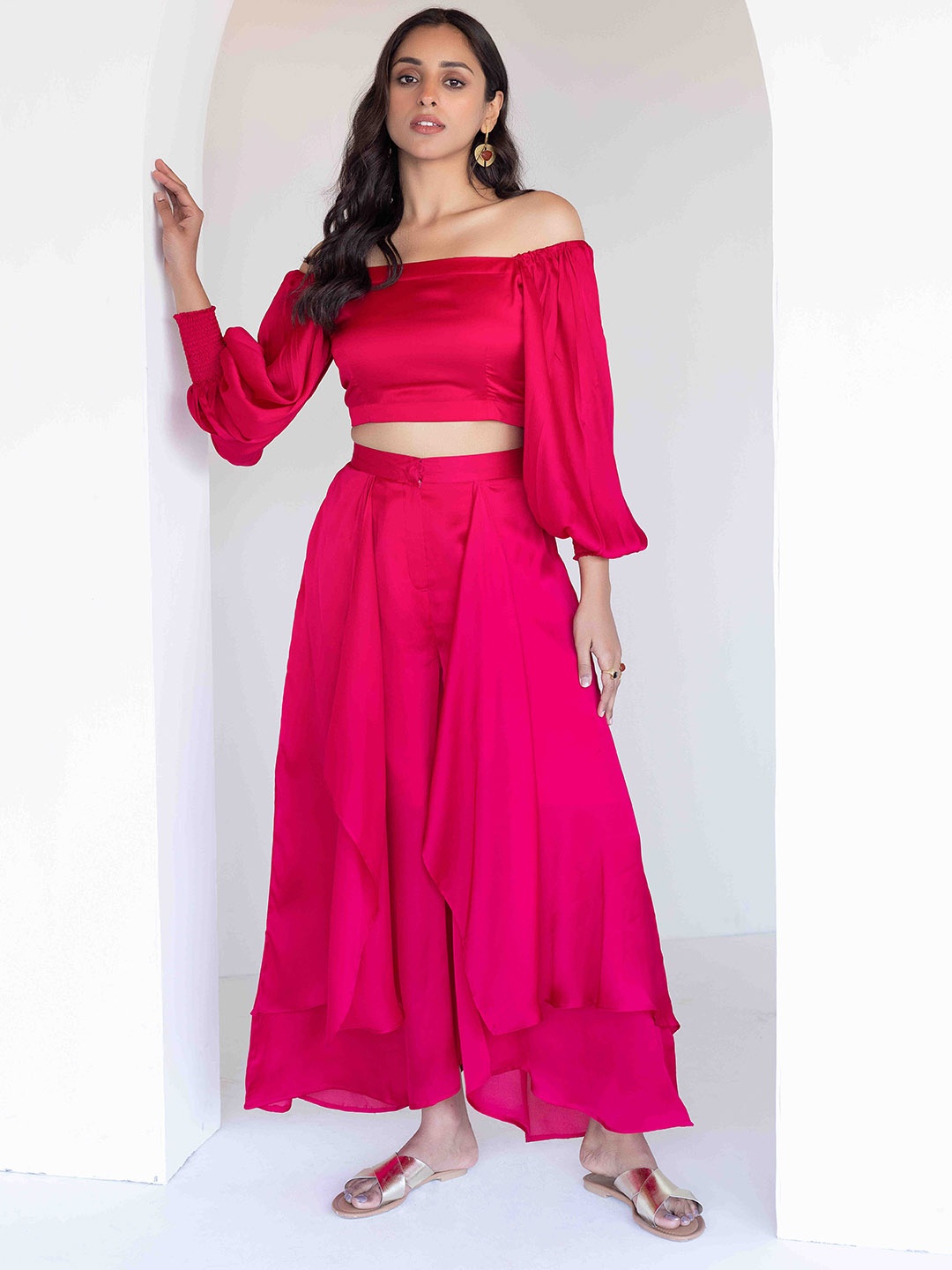 

Ragavi Pure Cotton Crop Top & Palazzo Co-Ords, Pink