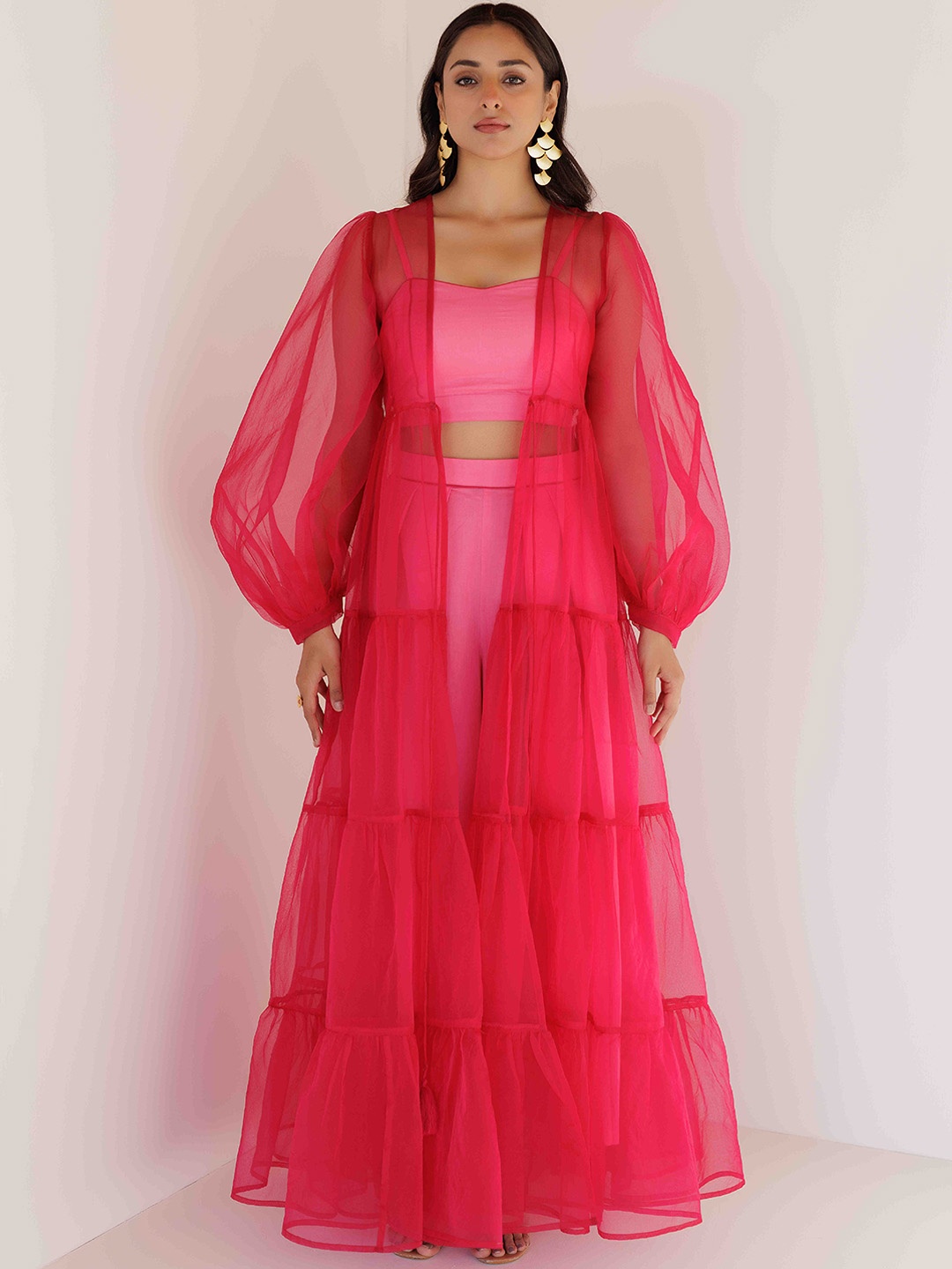 

Ragavi Crop Top & Trouser Co-Ords With Shrug, Pink