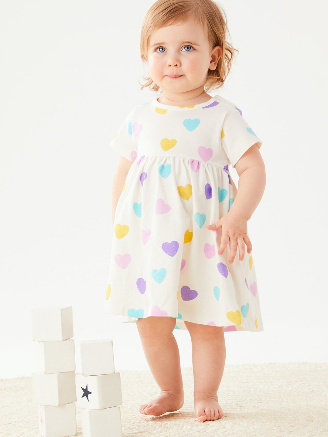 

Marks & Spencer Infant Conversational Printed Cotton A-Line Dress, White