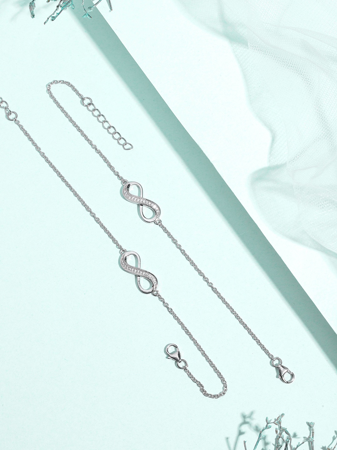 

Zavya Women Set of 2 Sterling Silver Cubic Zirconia Rhodium-Plated Link Bracelet