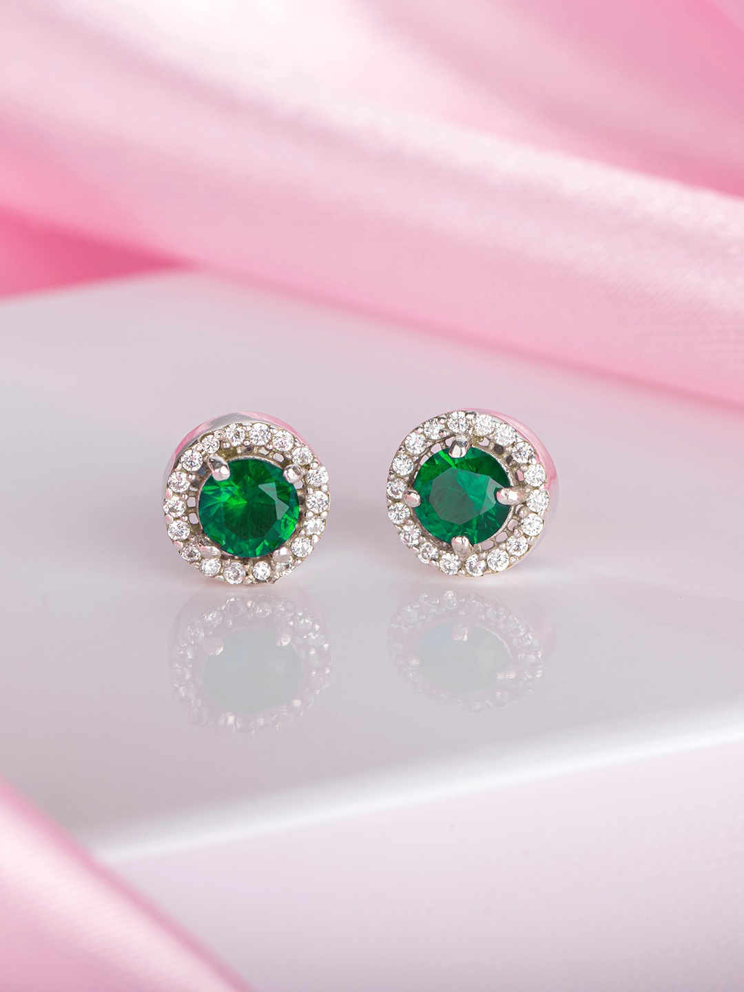 

Zavya Rhodium-Plated 925 Pure Silver CZ Studded Circular Studs