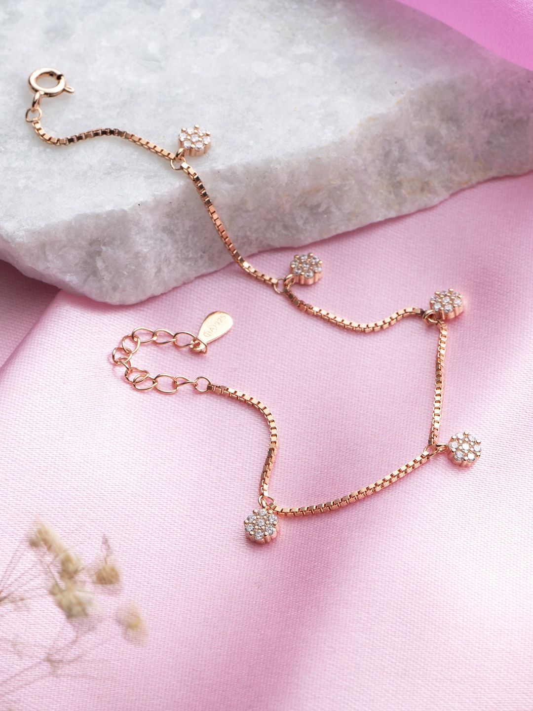 

Zavya Women 925 Pure Silver Cubic Zirconia Rose Gold-Plated Charm Bracelet
