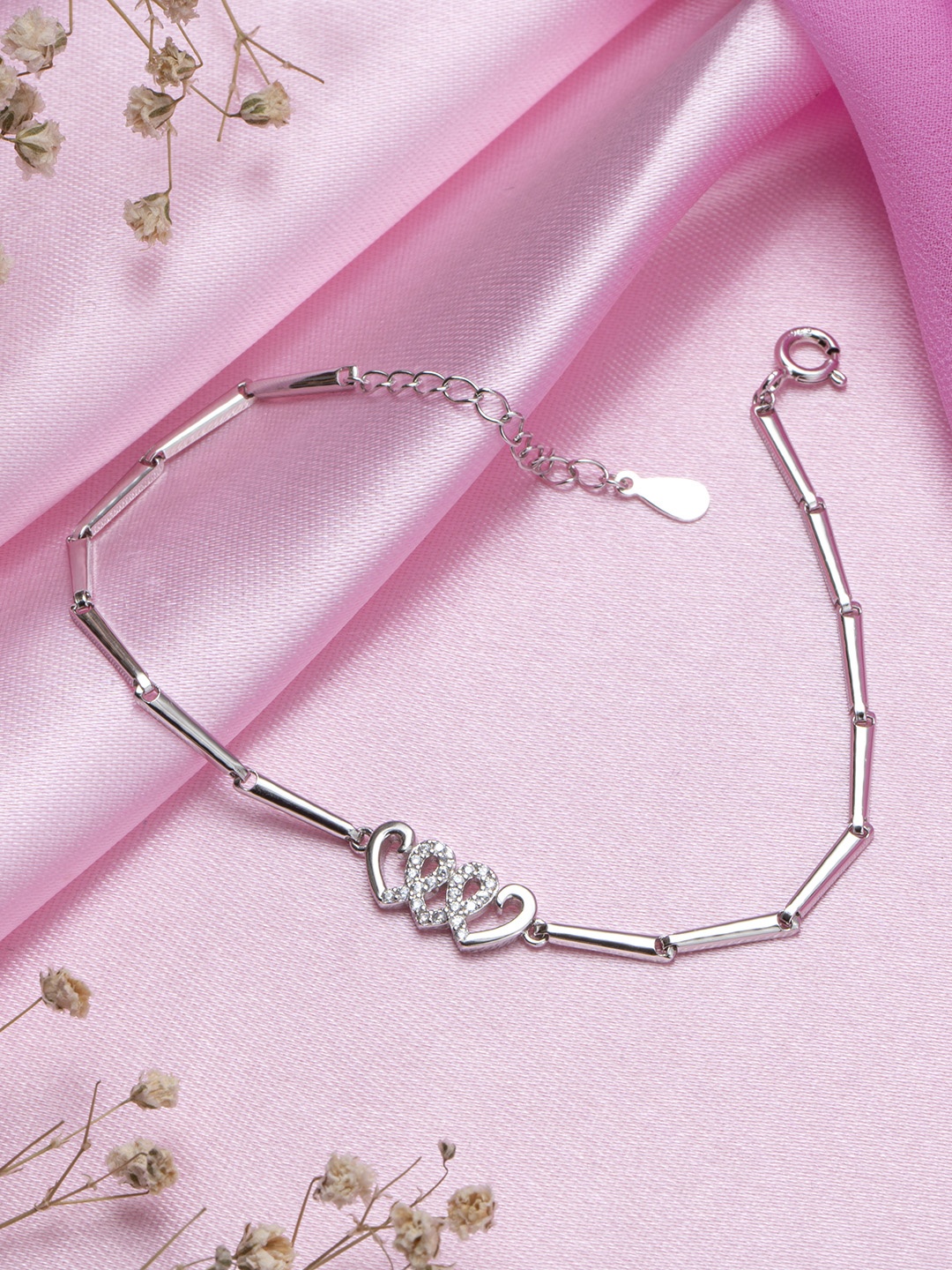 

Zavya 925 Pure Silver Cubic Zirconia Rhodium-Plated Link Bracelet