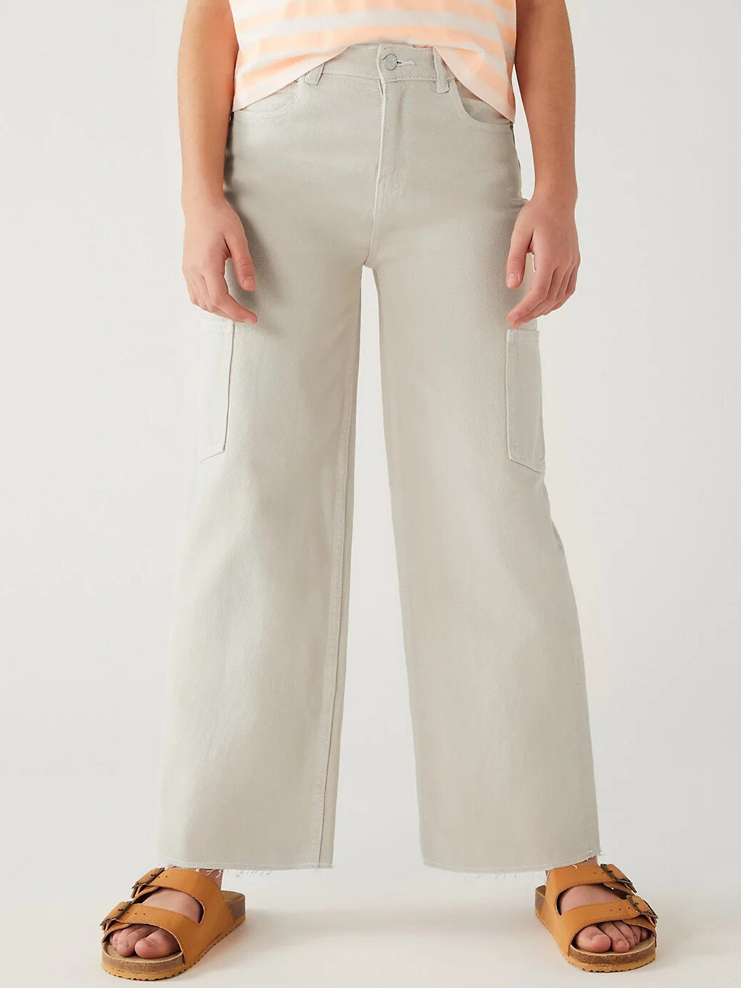 

Marks & Spencer Girls Straight Fit High-Rise Non Stretchable Cotton Jeans, Beige