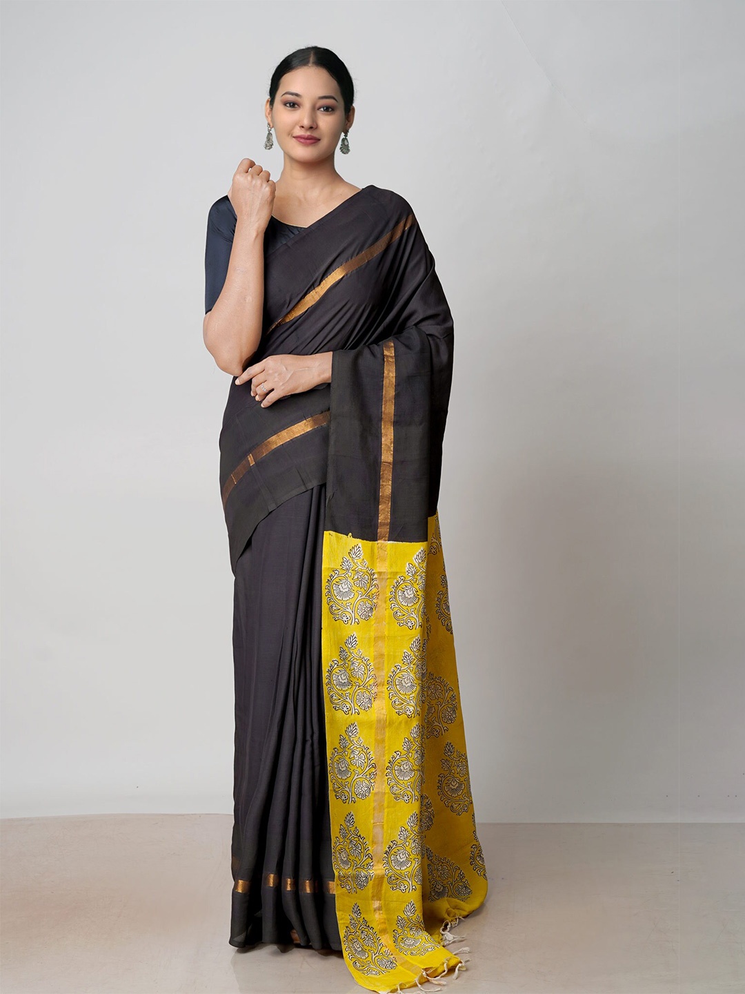 

Unnati Silks Zari Silk Cotton Chanderi Saree, Black