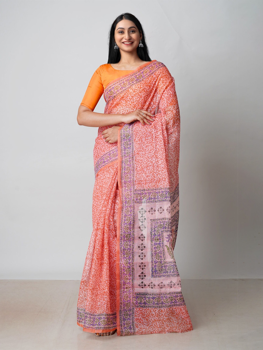 

Unnati Silks Ethnic Motifs Printed Pure Cotton Kota Saree, Orange