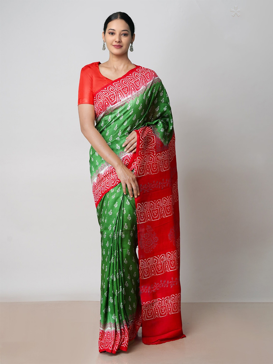 

Unnati Silks Ethnic Motifs Printed Pure Silk Mysore Silk Saree, Green