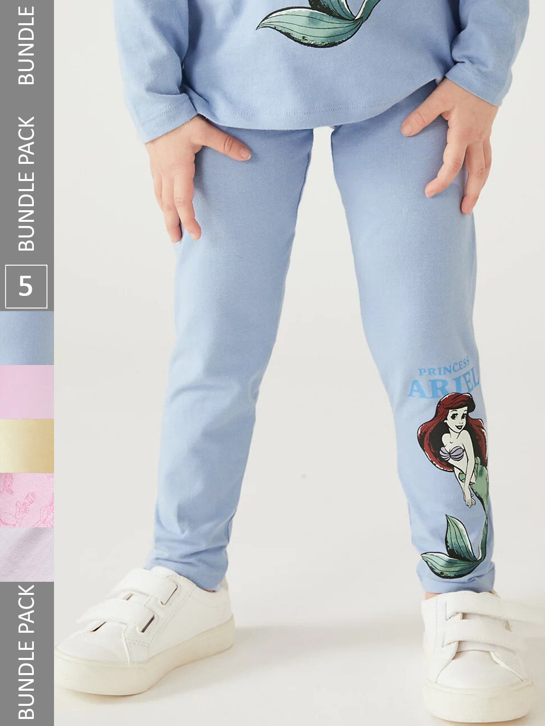 

Marks & Spencer Girls Pack Of 5 Printed Ankle Length Leggings, Grey