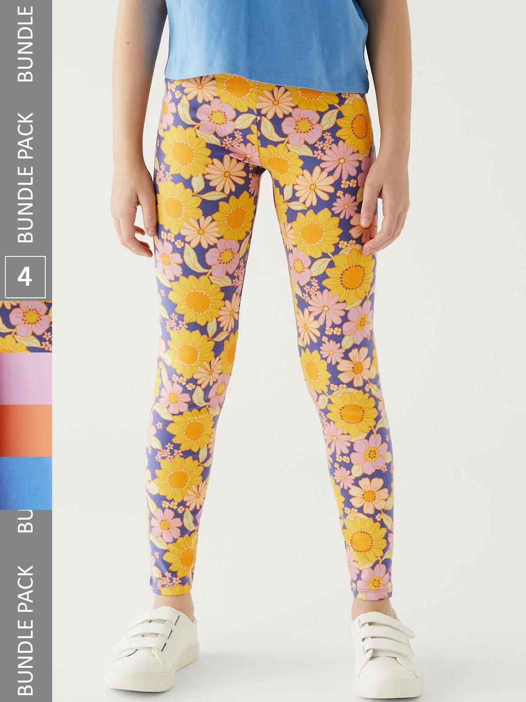 

Marks & Spencer Girls Pack Of 4 Printed Ankle Length Leggings, Blue