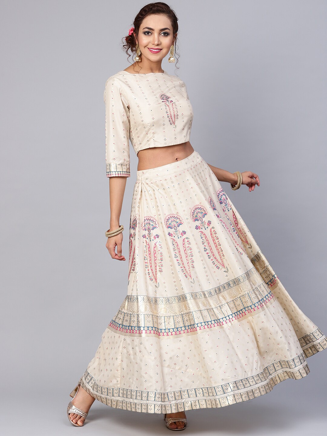 

Juniper White & Pink Printed Ready to Wear Lehenga Choli